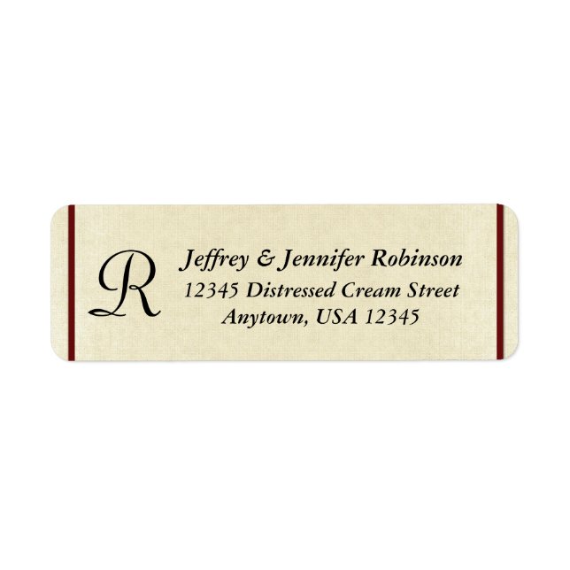 Rustic Cream Monogram Name and Return Address (Front)