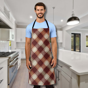 Rustic Cream Orange Rust Red Plaid Pattern Apron