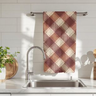Rustic Cream Orange Rust Red Plaid Pattern Kitchen Towel