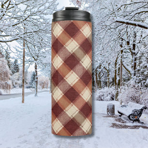 Rustic Cream Orange Rust Red Plaid Pattern Thermal Tumbler