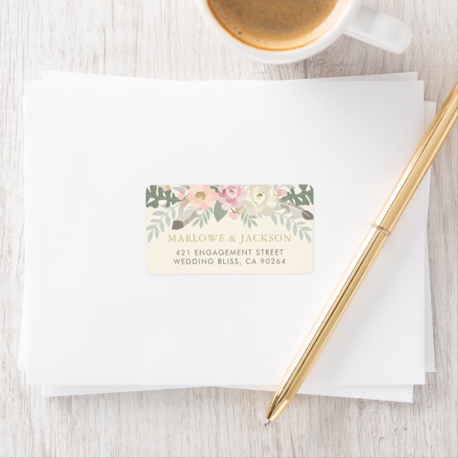 Rustic Cream Pink Boho Floral Wedding Label (Insitu)
