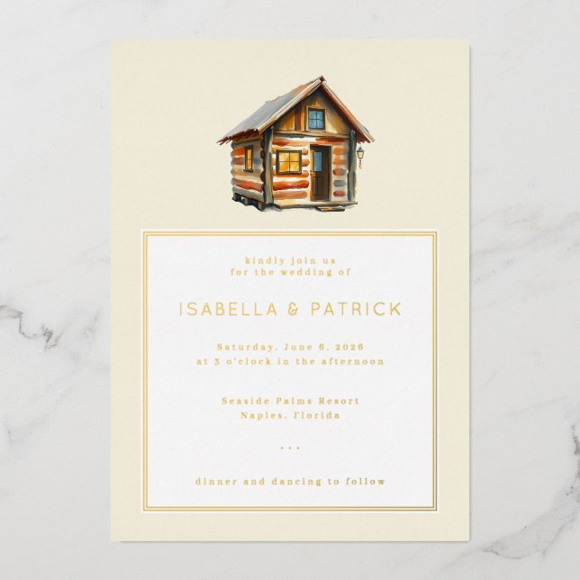 Rustic Cream Watercolor Cabin Illustration (Front)