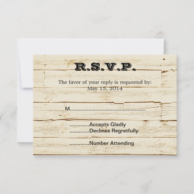 Rustic Cream Wood RSVP (Front)