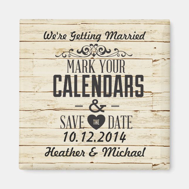 Rustic Cream Wood Save the Date Wedding Magnet (Front)