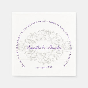 Rustic Crest Ivory Royal Purple Gothic Wedding Napkin