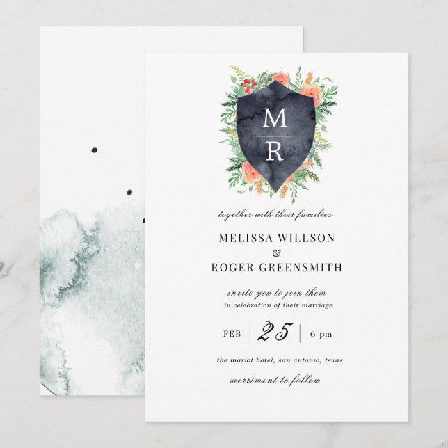rustic crest monogram Wedding Invitation (Front/Back)