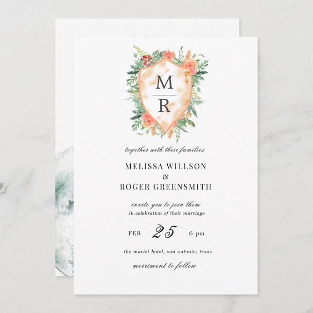 rustic crest monogram Wedding Invitation (Front/Back)