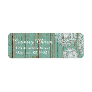 Rustic Crochet Doily Turquoise Wood Return Address