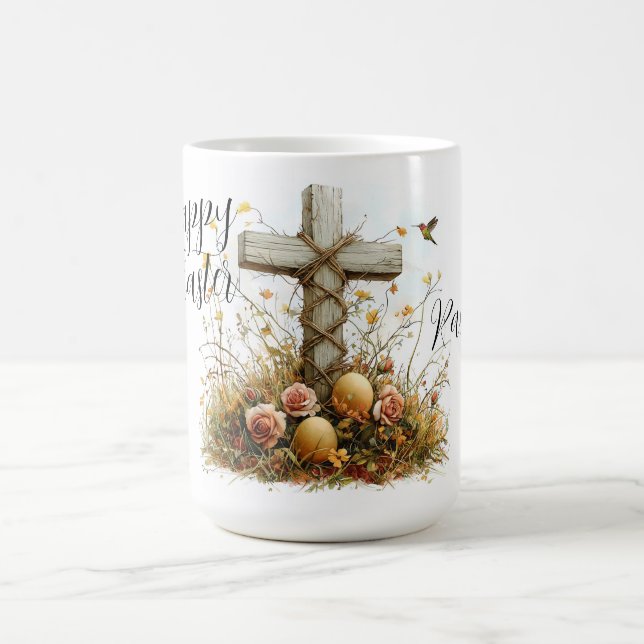 Rustic Cross Easter Design with Flowers  Coffee Mug (Center)