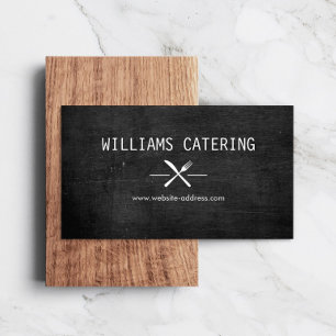 Rustic Crossed Fork Knife Logo Black Wood Business Card