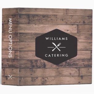 Rustic Crossed Fork Knife Logo Distressed Wood I Binder