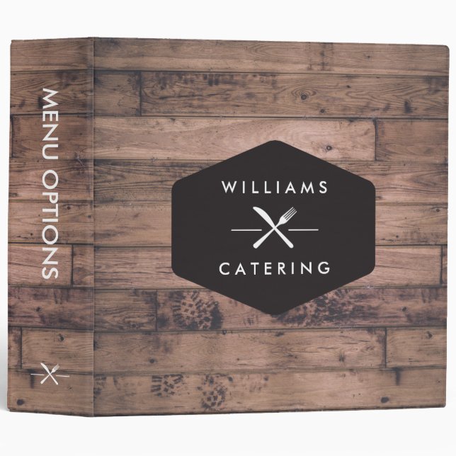 Rustic Crossed Fork Knife Logo Distressed Wood I Binder (Front/Spine)