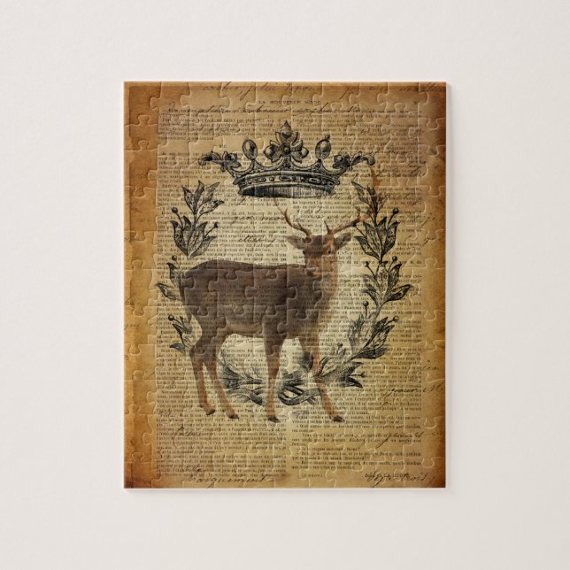 Rustic crown outdoorsman whitetail buck Deer Jigsaw Puzzle (Vertical)
