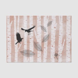 Rustic Crows in White Birch Forest  Tissue Paper