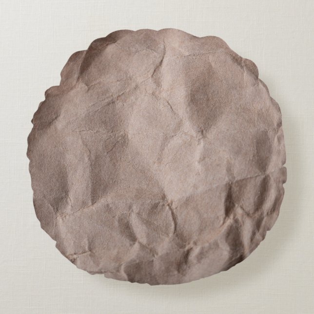 Rustic Crumpled Paper: Vintage Texture Round Pillow (Front)