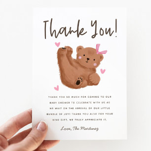 Rustic Cub Bear Girl Baby Shower Thank You Card