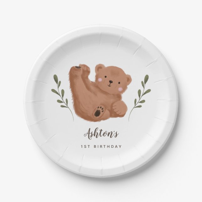 Rustic Cub Bear Kids Birthday Party  Paper Plate (Front)