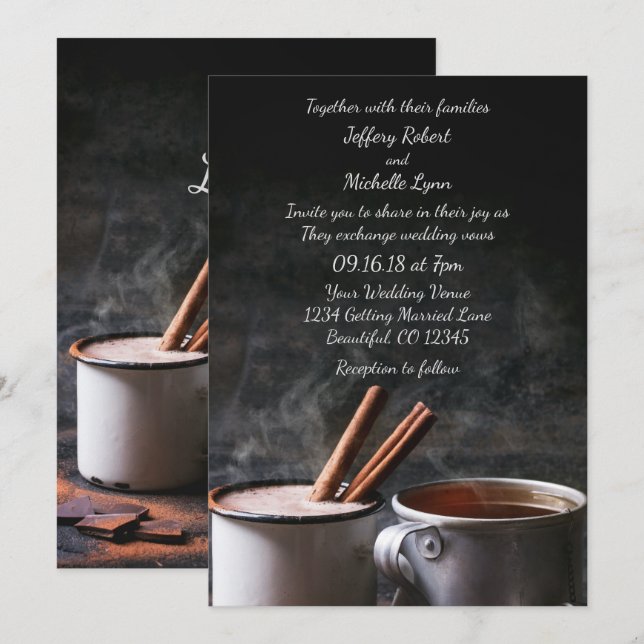 Rustic Cup of Tea and Hot Chocolate Wedding Invite (Front/Back)