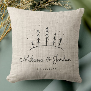 Rustic Custom Couple Names Date Modern Photo Throw Pillow