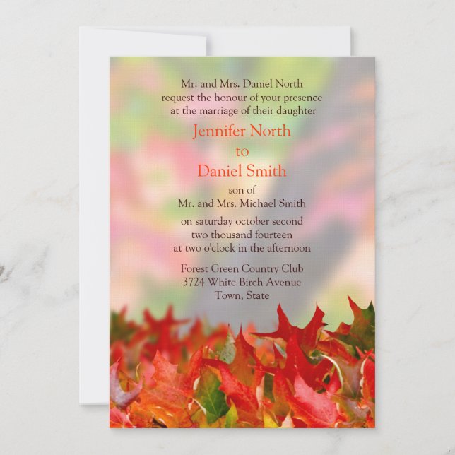 Rustic Custom Fall Wedding Invitations (Front)