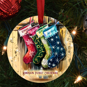 Rustic Custom Family Name Twinkle Christmas Metal Ornament