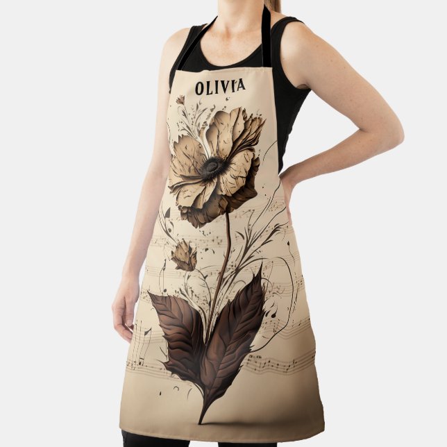 Rustic Custom Name Floral Champagne Music Sheet  Apron (Insitu)