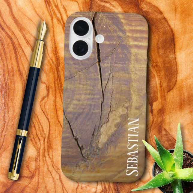 Rustic Custom Name Natural Cedar Wood Knot Photo Case-Mate iPhone Case (Phone case back with template text)