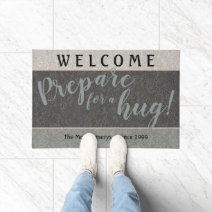 Rustic Custom Name "Prepare For A Hug" Welcome Doormat