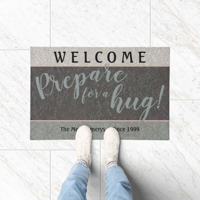 Rustic Custom Name "Prepare For A Hug" Welcome Doormat (Indoor)