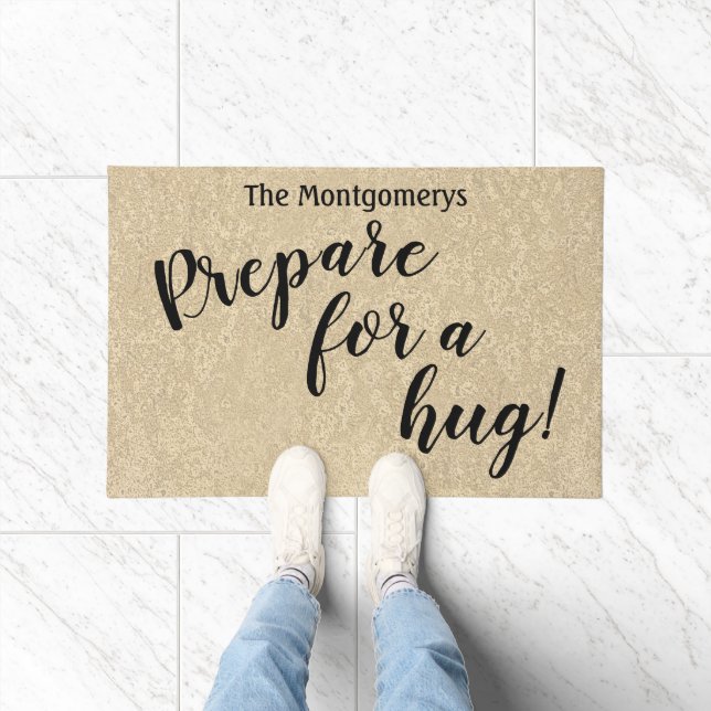 Rustic Custom Name Prepare For A Hug Welcome Doormat (Indoor)