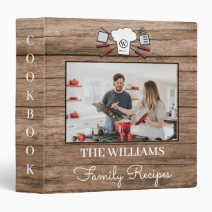 Rustic Custom Photo Name Monogram Family Recipe 3  Binder
