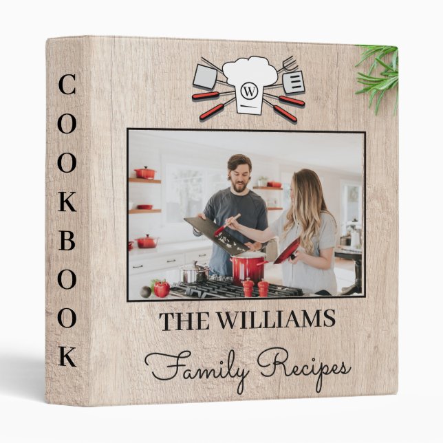 Rustic Custom Photo Name Monogram Family Recipe Binder (Front/Spine)