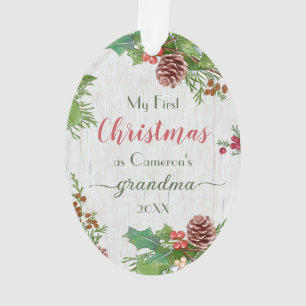 Rustic Custom Photo New Grandma 1st Christmas  Ornament
