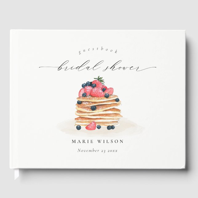 Rustic Cute Fruit Pancake Watercolor Bridal Shower Guest Book (Front)