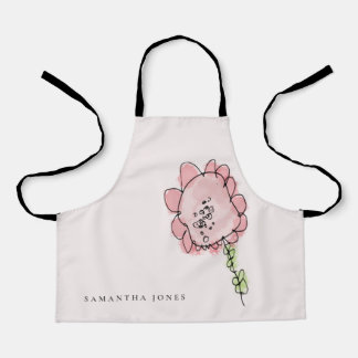 Rustic Cute Kid Drawn Blush Pink Watercolor Flower Apron