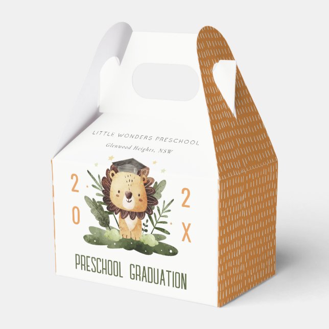 Rustic Cute Kids Lion Foliage Preschool Graduation Favor Box (Front Side)