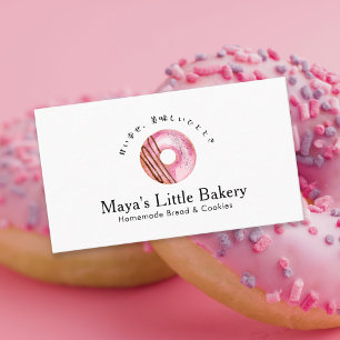 Rustic Cute Pink Doughnut Bakery Business Card