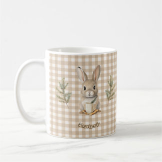Rustic Cute Rabbit Brown Gingham Personalized Coffee Mug