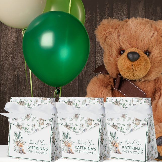 Rustic Cute Woodland Animals Baby Shower Thank You Favor Box (These cute baby shower favor boxes are perfect for a rustic woodland animal theme.)