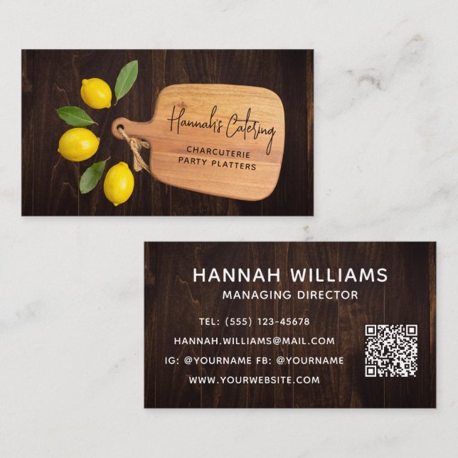 Rustic Cutting Board Citrus Script Business Card (Front/Back)