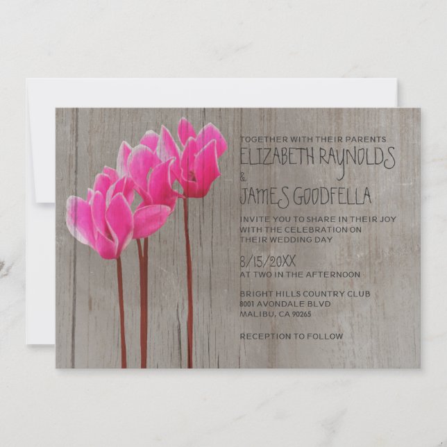 Rustic Cyclamen Wedding Invitations (Front)