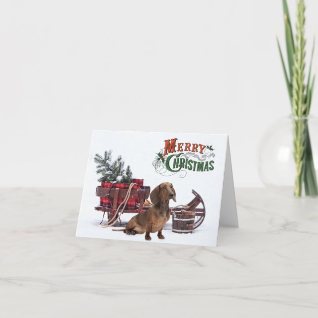 Rustic Dachshund Christmas Holiday Card (Front)
