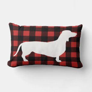 Rustic Dachshund Dog & Buffalo Check Plaid Lumbar Pillow