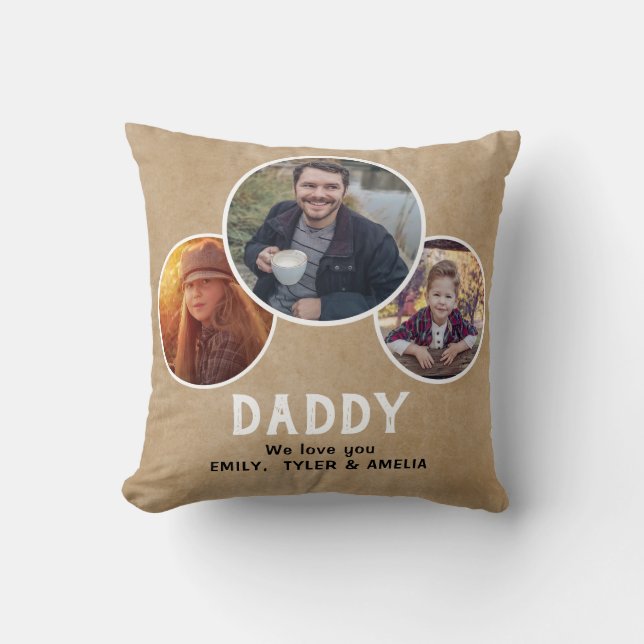 Rustic Dad we love you 3 Photos Father`s Day Throw Pillow (Front)