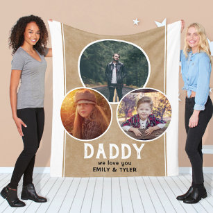 Rustic Daddy we love you 3 Photo Father`s Day  Fleece Blanket
