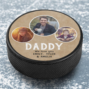 Rustic Daddy we love you 3 Photos Father`s Day Hockey Puck