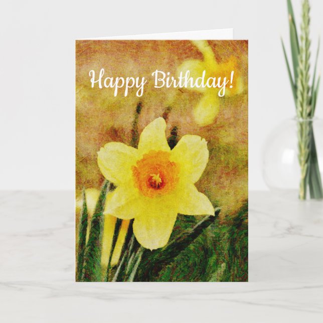 Rustic Daffodil Flower Art Birthday Card (Front)