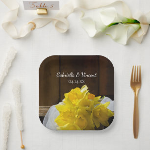 Rustic Daffodils and Barn Wood Country Wedding Paper Plate