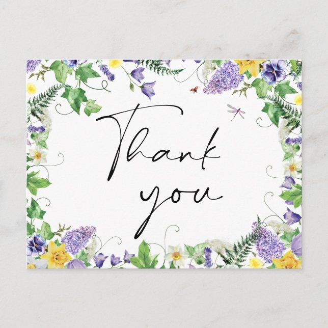 Rustic Daffodils and Wildflowers Thank You Postcard (Front)