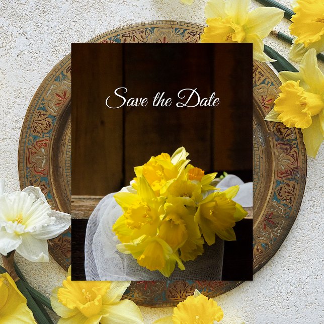 Rustic Daffodils Barn Wood Wedding Save the Date Announcement Postcard (Creator Uploaded)